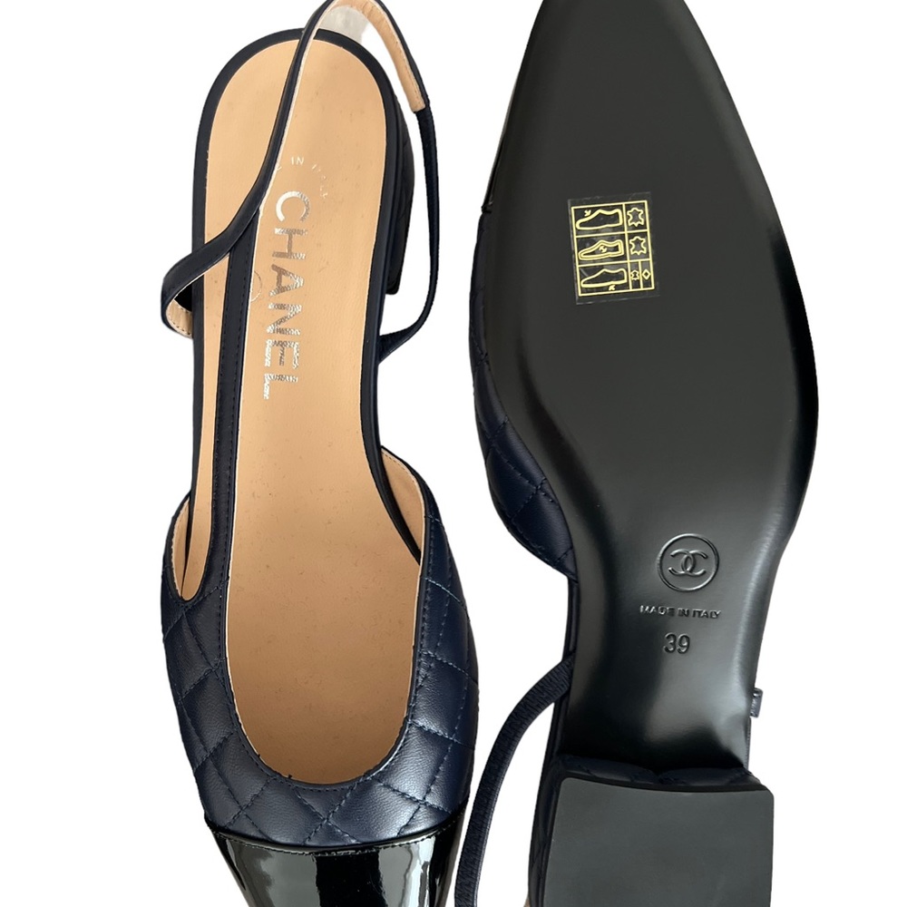 COPY - Chanel Black & Blue Slingback Flats (size 39) NWT - Picture 2 of 4